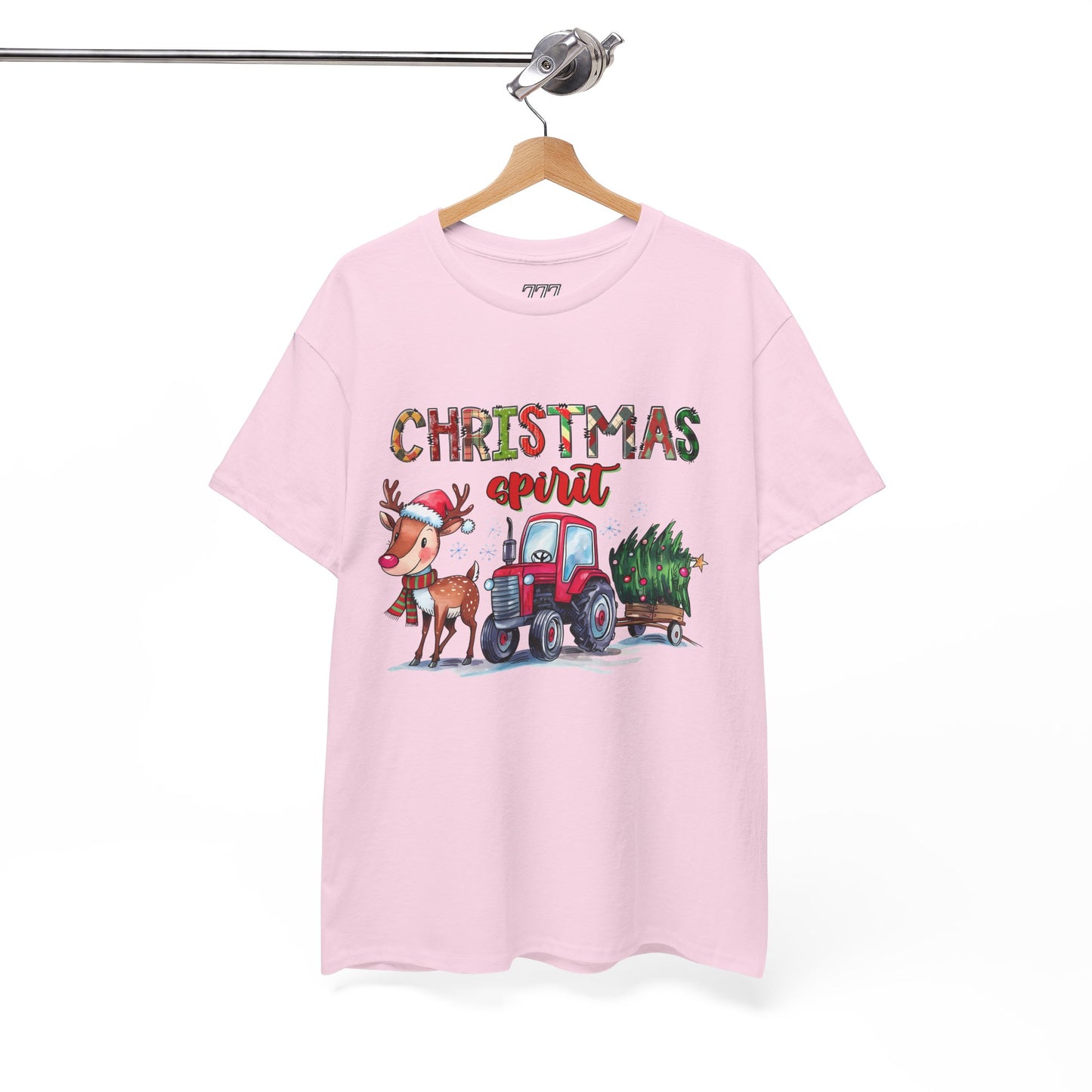 Christmas Spirit Unisex Heavy Cotton T-Shirt – Cute Reindeer & Red Tractor Holiday Tee