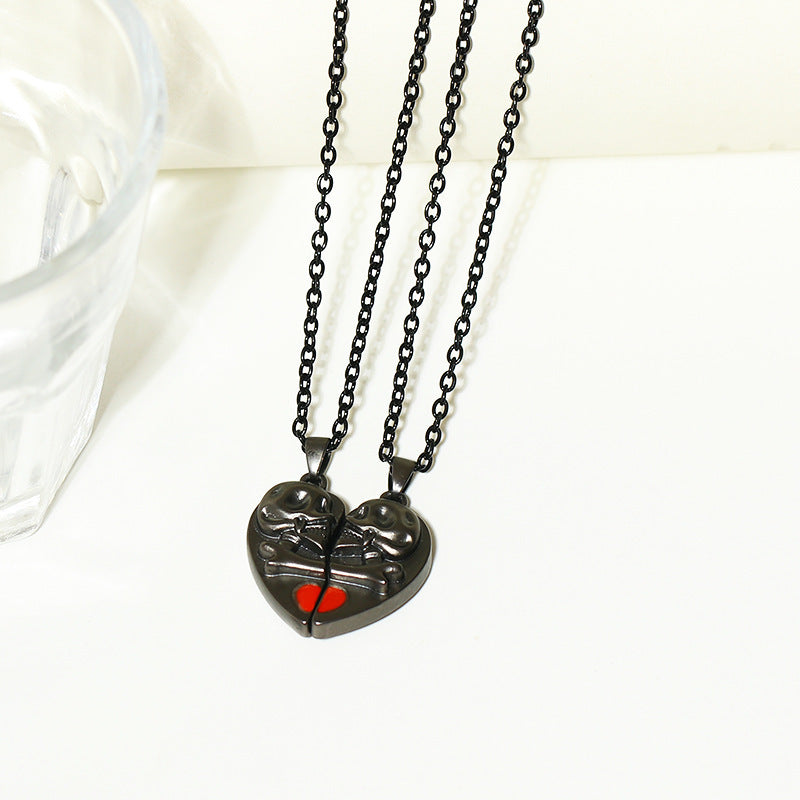 Heart Shaped Skeleton Couples Necklace