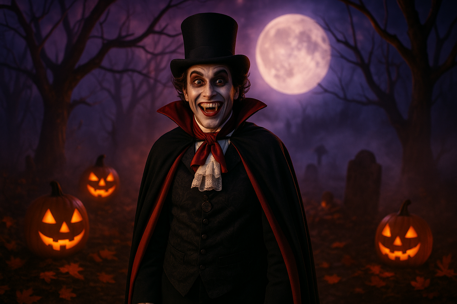 an image of someone wearing a halloween costume with a Halloween themed backgrouhd