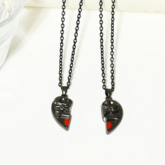 Heart Shaped Skeleton Couples Necklace