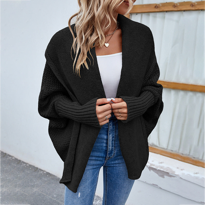 Women’s Solid Color Loose Knitted Cardigan – Cozy Oversized Autumn & Winter Sweater